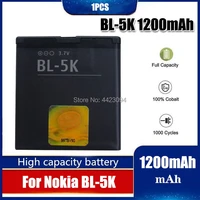 1pc 3 7V 1200MAh Rechargeable Lithium BL-5K BL5K Mobile Phone Battery For Nokia N85 N86 8MP N87 2610S 701 Oro C7-00