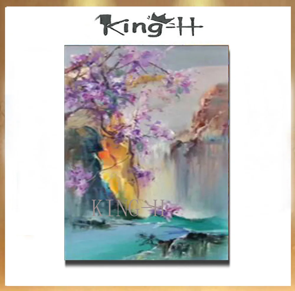 Золотой Горный пейзаж фон ручная роспись маслом качество материала плотная