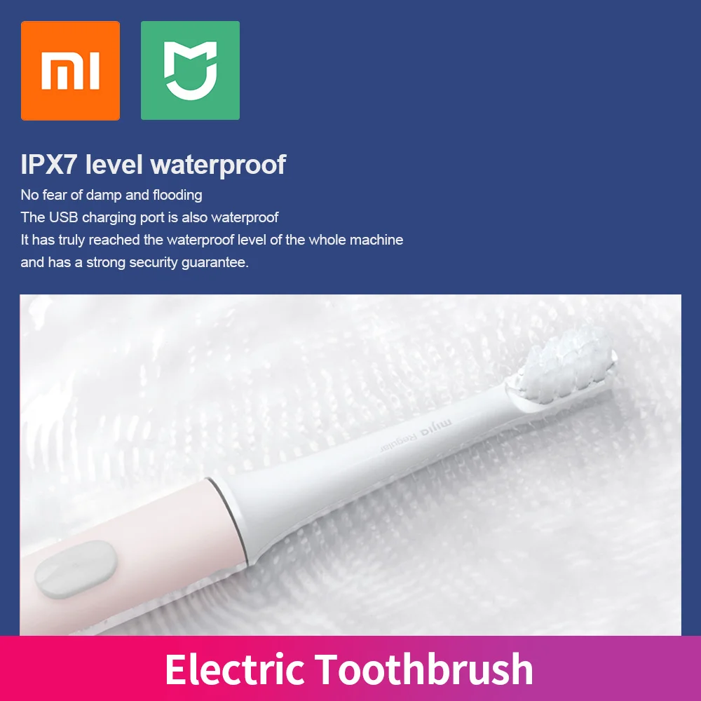 

Orignal Xiaomi Mijia Sonic Electric Toothbrush Adult Mi T100 Tooth Brush Healthy IPX7 Waterproof USB Rechargeable pink bule whit