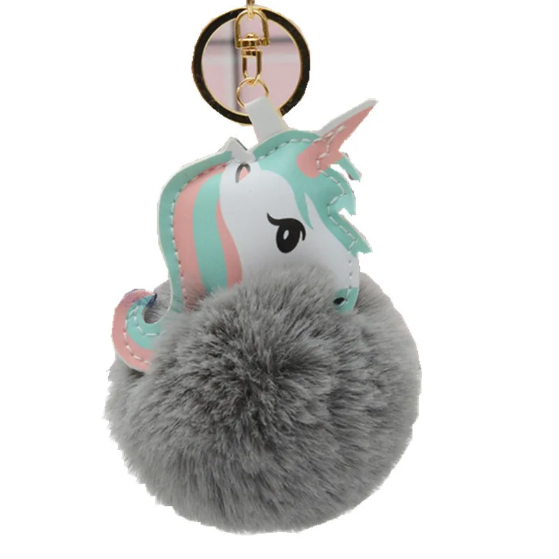 

New Cute Unicorn Color Key Pendant Plush Keychain Pendant PU Doll Small Animal Fur Ball Bag Pendant Holiday Gift