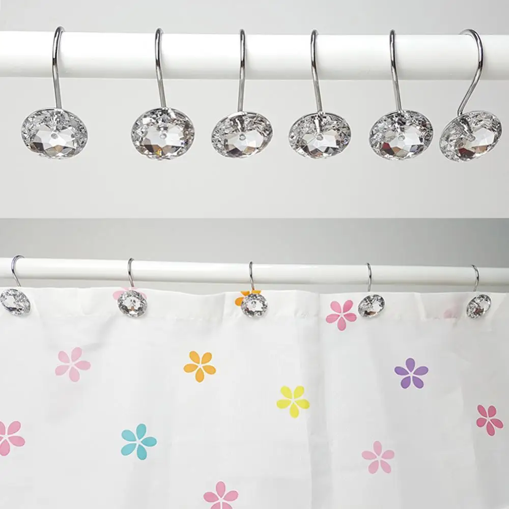 

12Pcs Acrylic Round Shining Rhinestone Shower Curtain Hooks Bathroom Supplies
