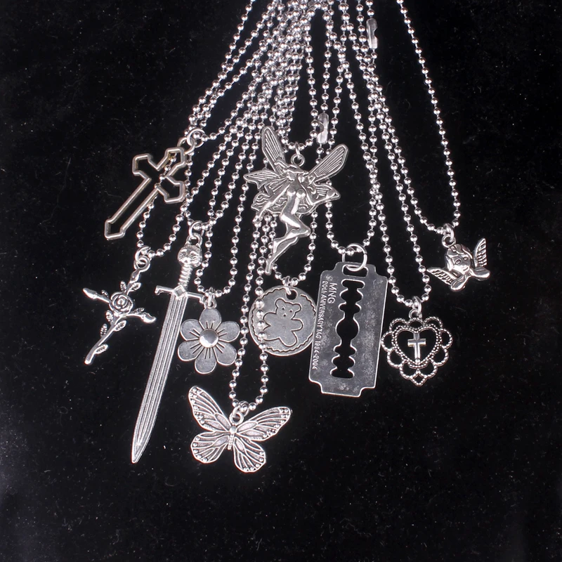 Цепочка с бусинами из нержавеющей стали винтажная Подвеска сплава крест розы