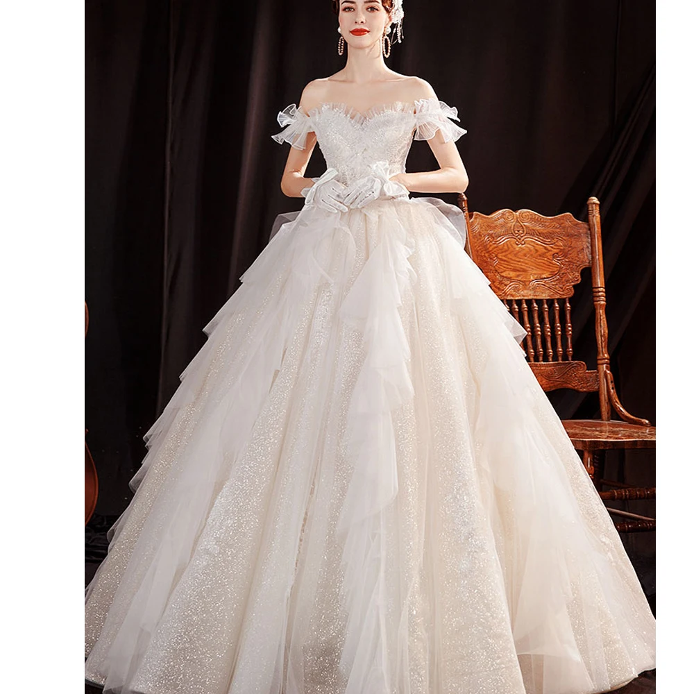 

wedding dresses 2021 sequins beading ruffle ball gown tulle floor length long bridal dresses cheap