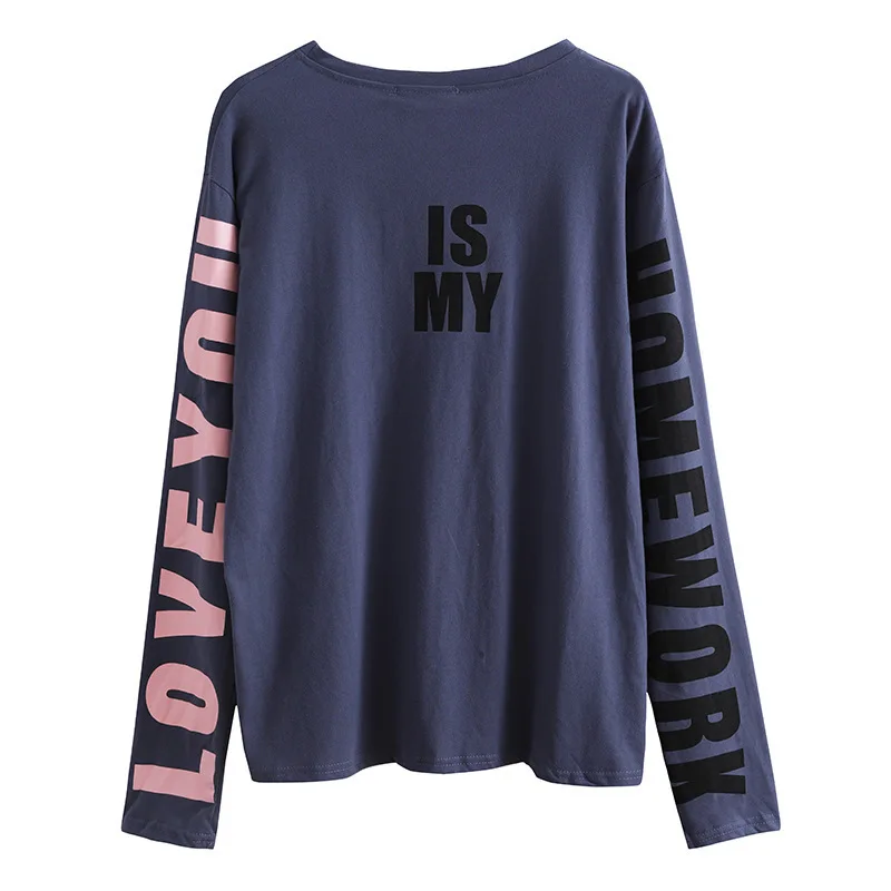 

Autumn Winter Women Letter Print Loose T-Shirt Long Sleeve Harajuku Korean Student Casual Ladies Tops Fashion Streetwear Tee New