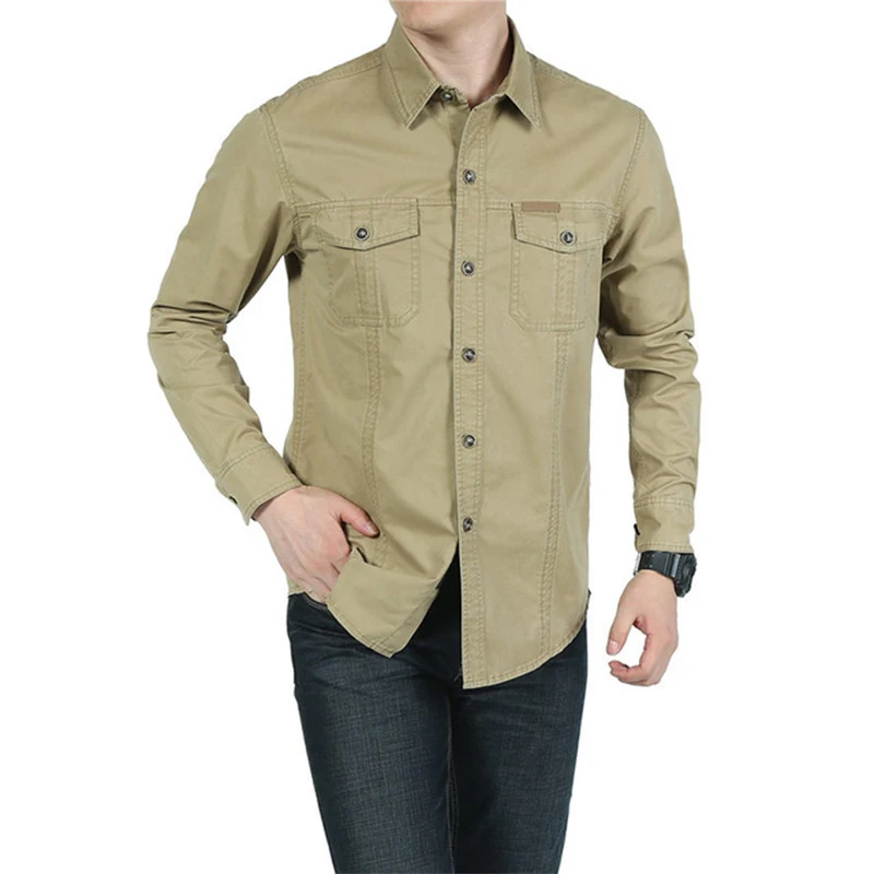Мужские уличные рубашки с длинным рукавом весна-осень военные спортивные