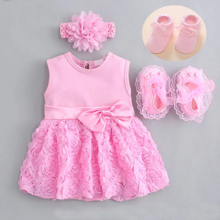 Baby Girl Infant newborn Dress Summer Kids wedding Party Birthday Outfits 0 3 6 9 months 1 year dress Shoes Set Christening Gown