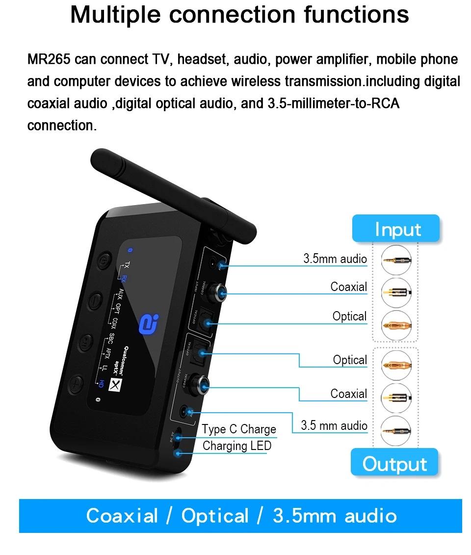 Для MR265 Bluetooth 5 0 HD аудио приемник передатчик AptX LL 2 в 1 адаптер для ТВ динамик ПК