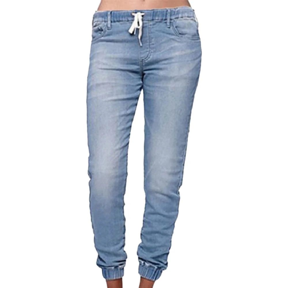 

Женские джинсы со шнурком, брюки-карандаш с эластичным поясом, повседневные женские эластичные джинсы, женская одежда, джинсовые брюки