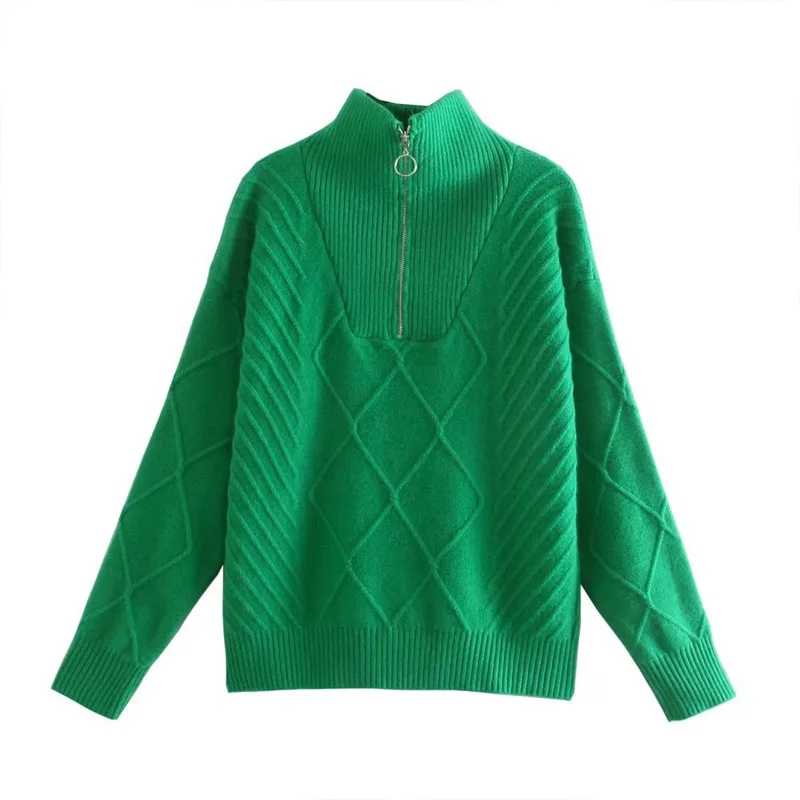 

Women Autumn Pullover Sweater 2021 Fashion Knitting Zipper Turtleneck Loose Female Street Solid Sweaters Clothes