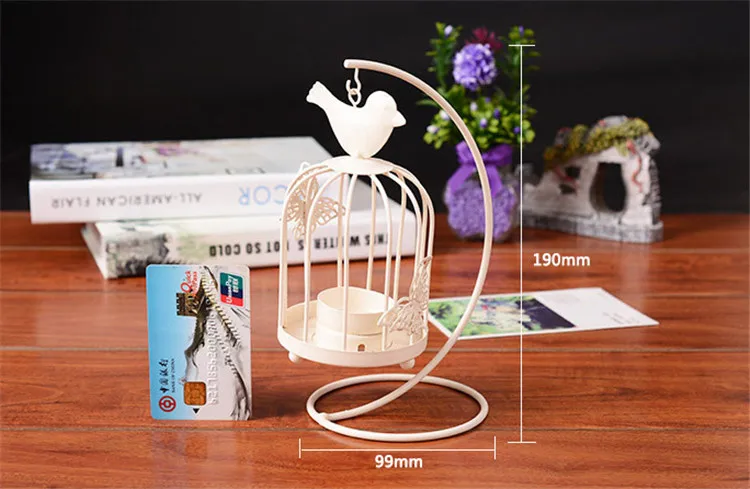 

Fashion Creative White Birdcage Candlestick Candle Metal Crafts Romantic Figurine Gift hang on tree or wall Home decoration