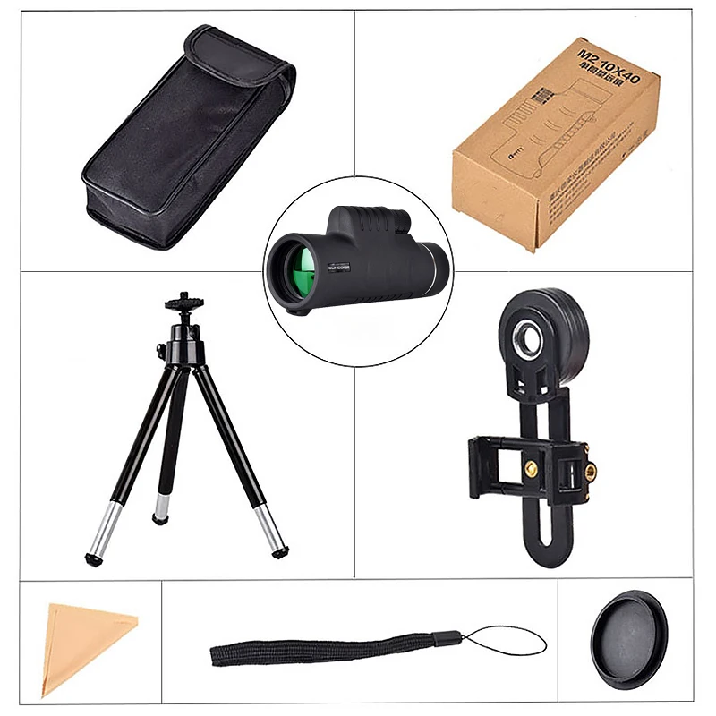 Монокулярный телескоп 10x40 черный HD водонепроницаемый для отдыха на природе охоты