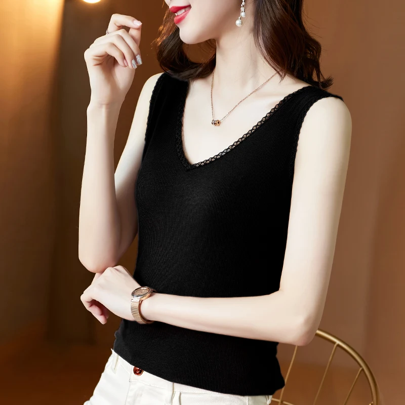 2021 Fashion sexy top vest ladies slim sexy lace V-neck inside and outside vest top