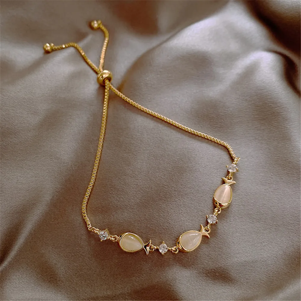 

Original Design Gold Plating Korean Opal Fish Bracelet Personality Hand Jewelry 2021 Trendy Bangles For Women For Girls Female