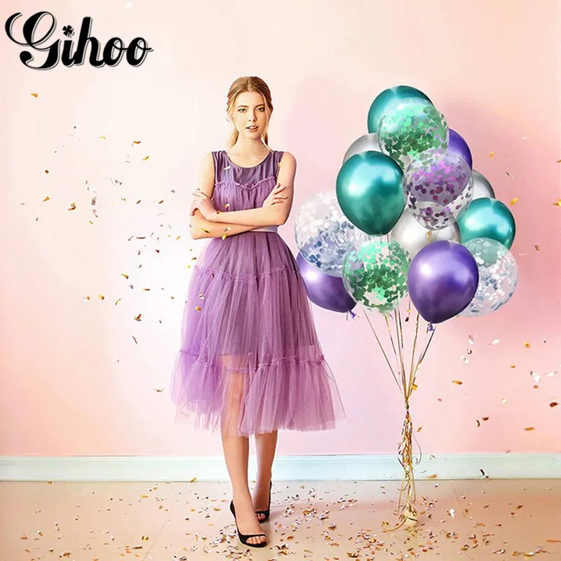 30 шт 12 дюймов хром Фиолетовый Зеленый Серебряный Русалка конфетти латексные шары