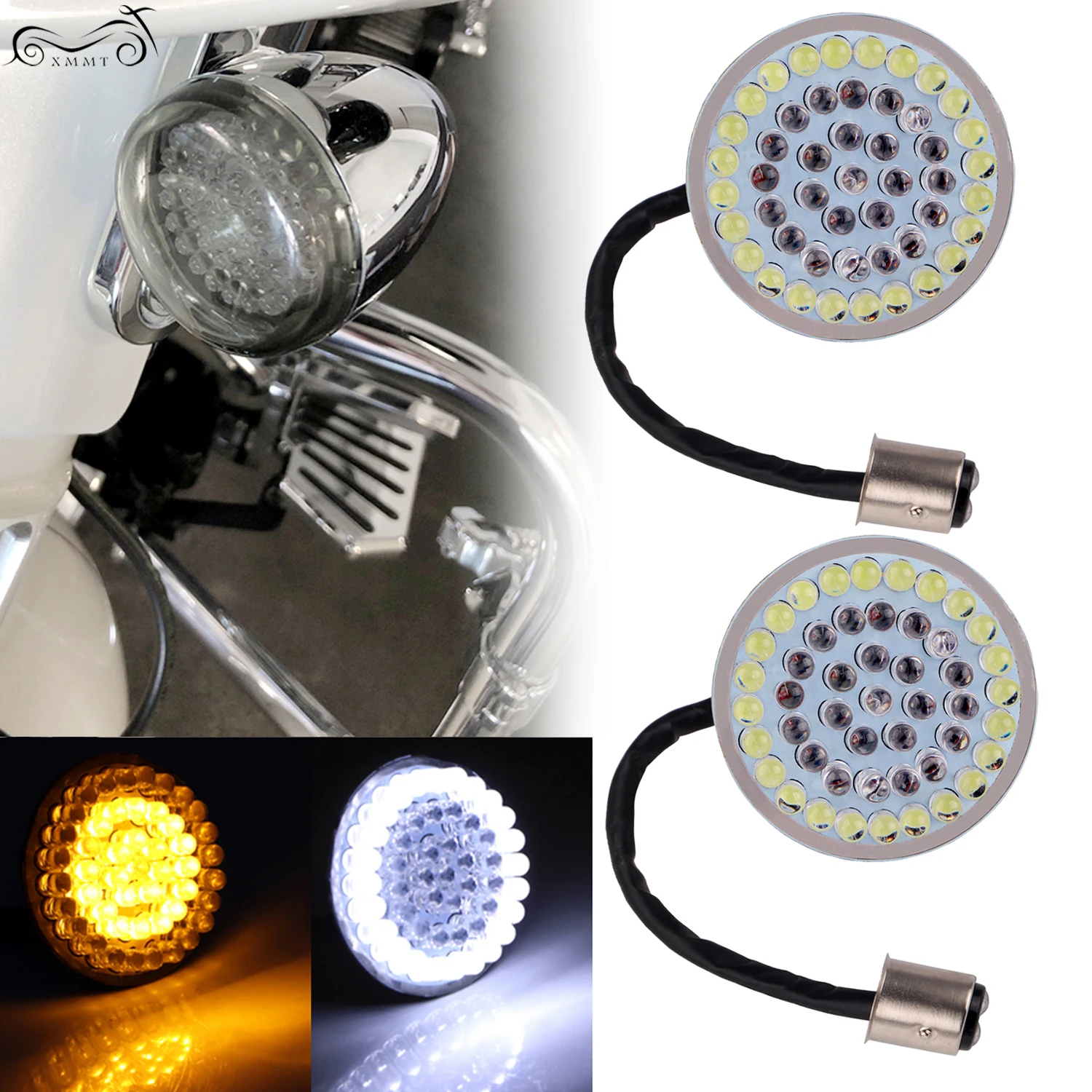 Мотоцикл Белый/янтарный 1157 пуля Передняя светодиодная вставка для сигнала