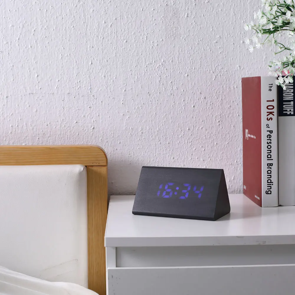 Деревянный Будильник с зарядной головкой светодиодные цифровые часы функцией