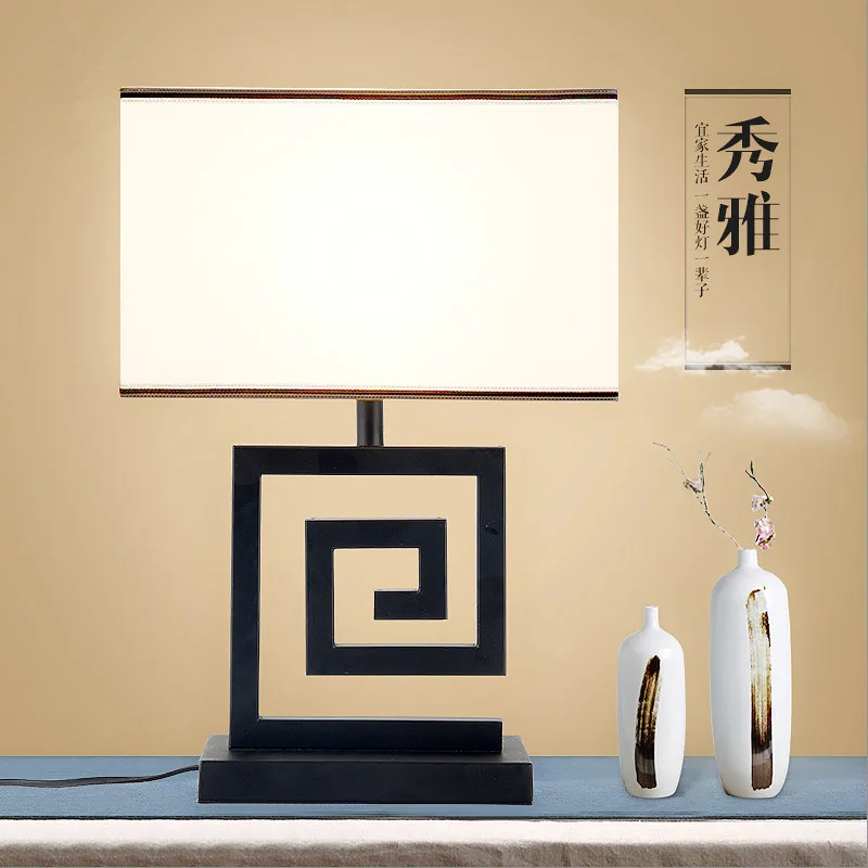 Новый китайский стиль винтажные железные художественные настольные лампы Сельский креативный тканевый абажур сенсорный выключатель лампа для прикроватной тумбочки, фойе и студии JX010