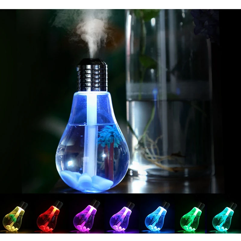 

400Ml USB Air Humidifier Bulb Light Diffuser, Purifier Sprayer with Color LED Night Light for Home Decoration