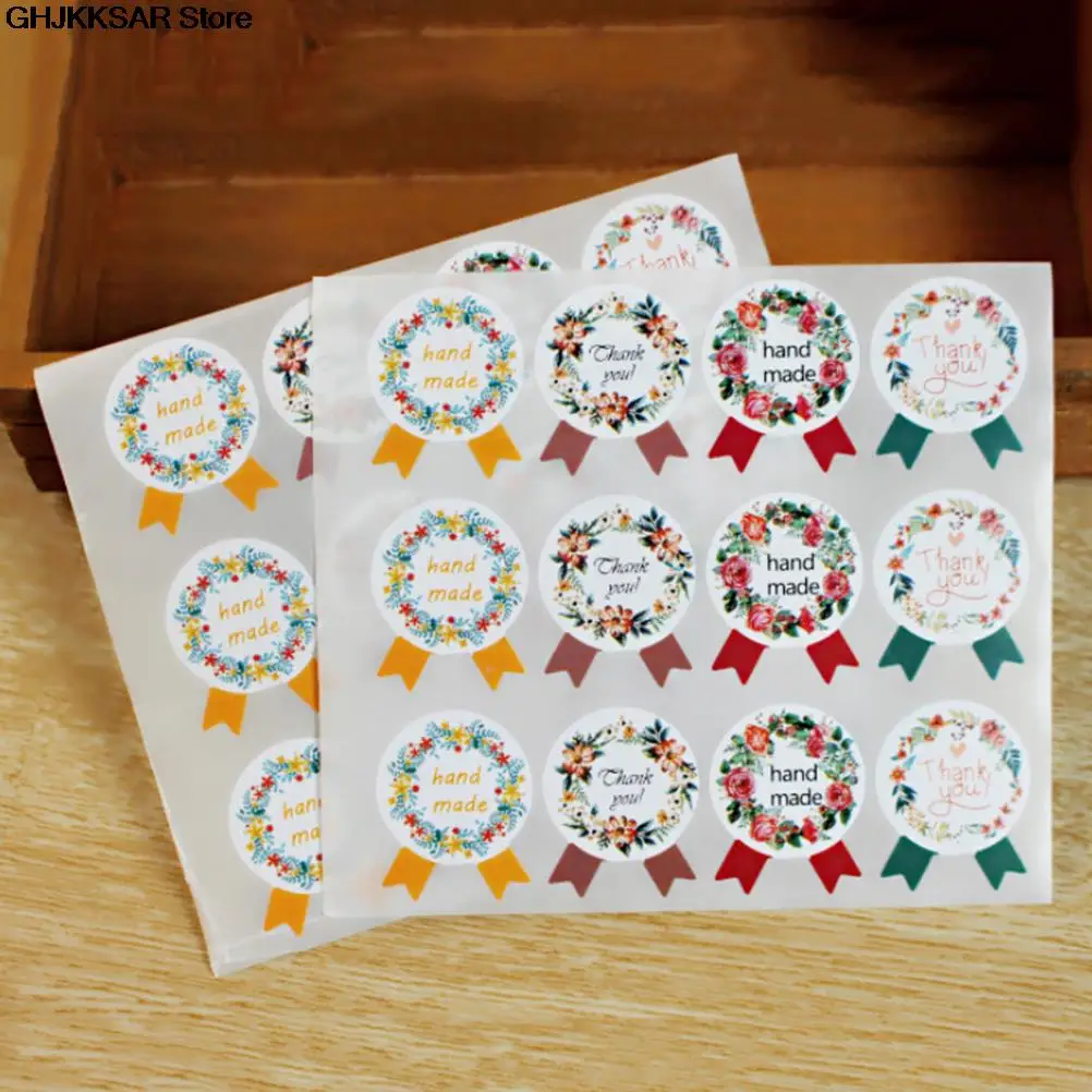 60pcs/lot DIY Vintage Handmade Stickers Kraft Label Sticker 5 Sheets Hand Made For Gift Cake Baking Sealing | Дом и сад