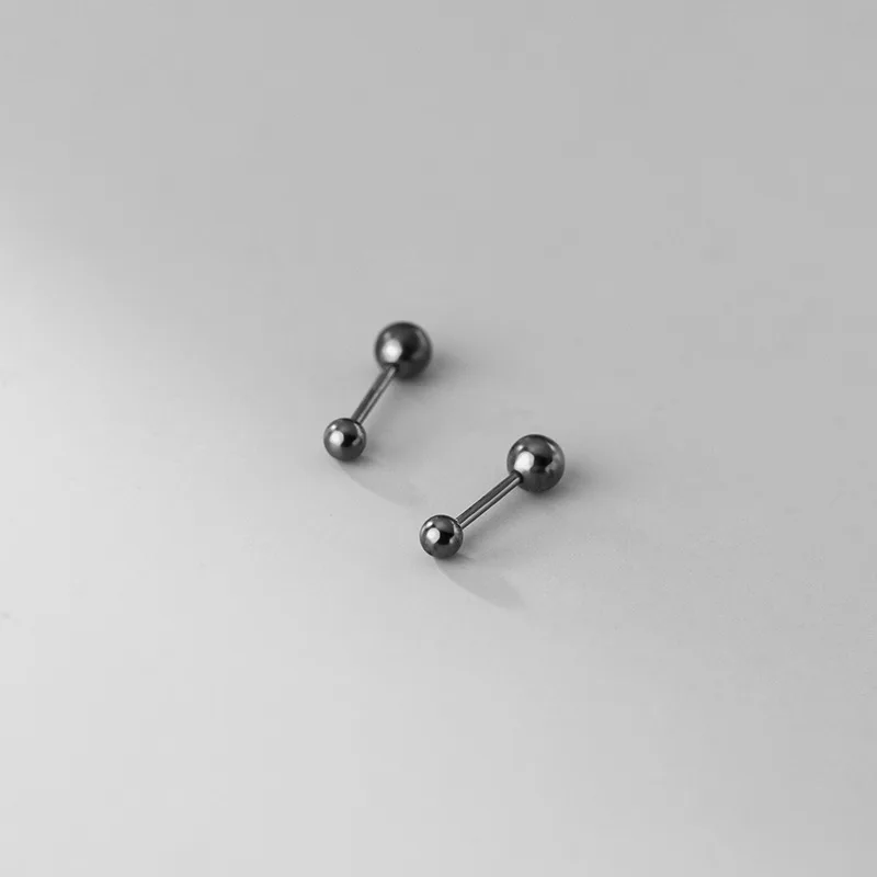 

925 Sterling Silver Stud Earrings Simple Bead Trendy Black Color Matching Jewelry Punk Piercing Men Women Accessories