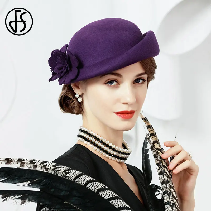 Женский шерстяной берет FS элегантная шляпа с большим цветком широкая голубая