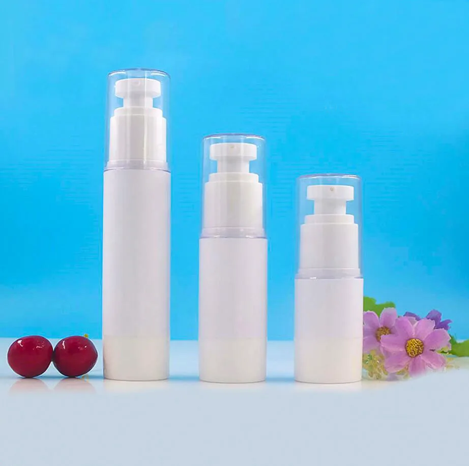 Белая безвоздушная бутылка 15 мл прозрачная крышка для