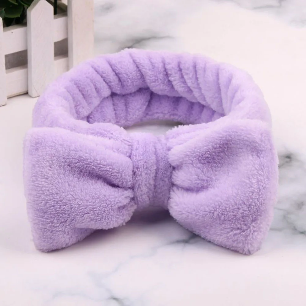 

Women Coral Fleece Bow Hair Band Solid Color Wash Face Makeup Soft Headbands Fashion Girls Turban Head Wraps Hair Accessories