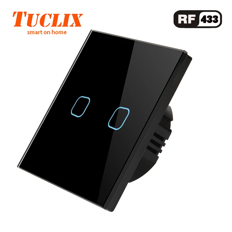 EU-RF-02 Black TUCLIX стандарт ЕС 2 банды 1 способ дистанционного управления Сенсорный выключатель дистанционный настенный светильник переключатель с Cystal стеклянная панель - Цвет: EU-RF-02 Black