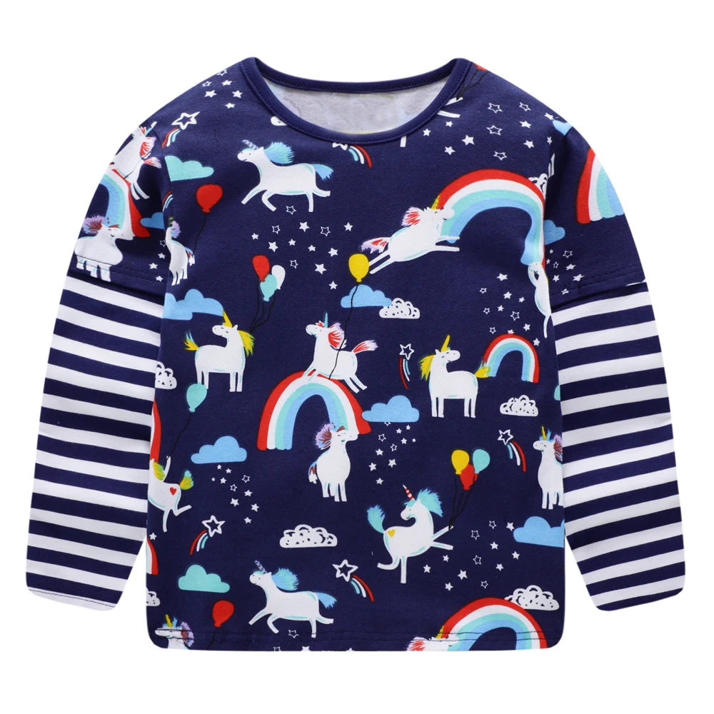 Jumping Meters Unicorn T shirts Baby Girl Clothes Children Long Sleeve Tops Kids Tee Shirt Fille Cotton Toddler Girls Tops 2-7Y