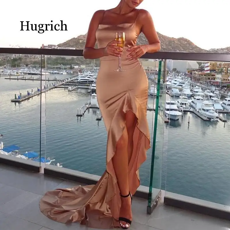 Асимметричное сексуальное длинное рождественское женское Красное Атласное