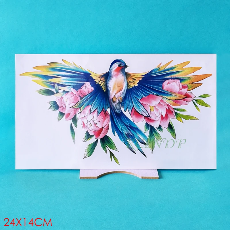 

Waterproof Temporary Tattoo Sticker bird rose fake tatto flash tatoo tatouage sexy big size body back for girl women