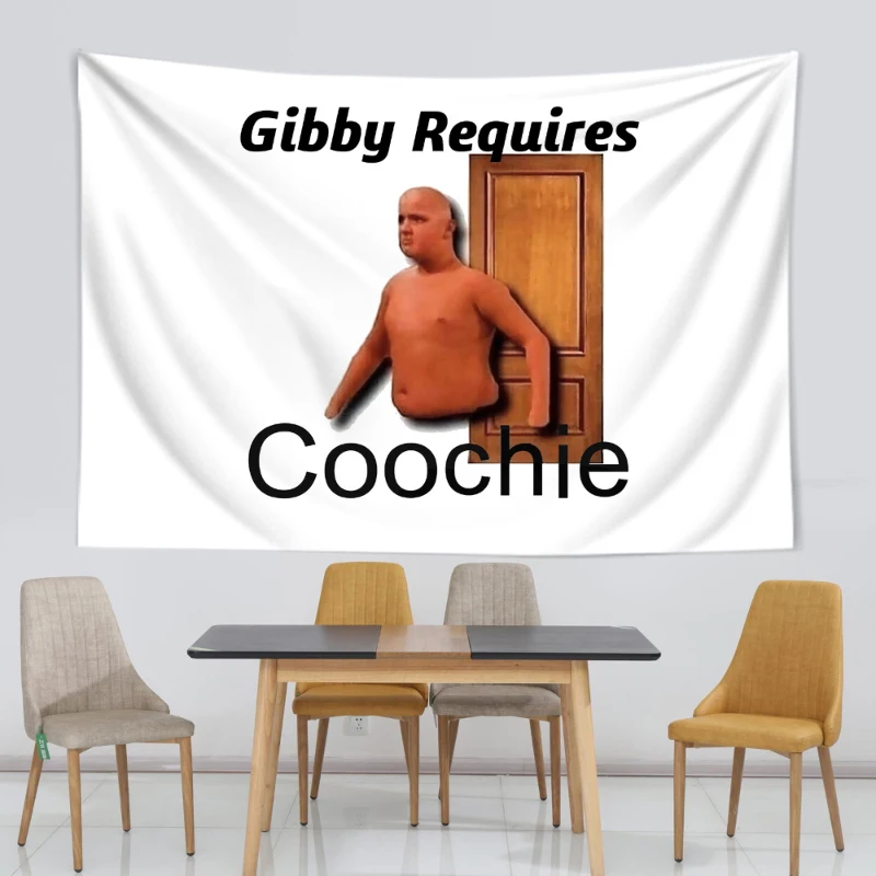 INS Gibby Requires Coochie Wall Hanging Large Polyester Tapestries Anime Cartoon Throw Rug Blanket Room Background Cloth 95x73cm | Дом и сад