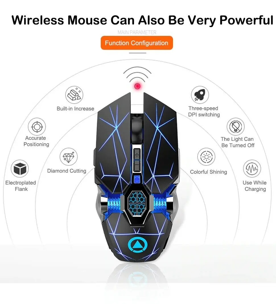 bentoben wireless optical 2 4g usb gaming mouse 1600dpi 7 color led backlit rechargeable silent mice for pc laptop free global shipping