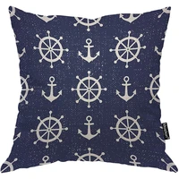 moslion anchor 18x18 inch pillow case nautical ocean sea navy blue steering wheel sailor decorative throw pillow cover square