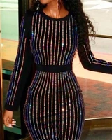 sequin party dress women 2021 autumm fashion elegant stripes binding long sleeve sexy round neck party cocktail sequins dress