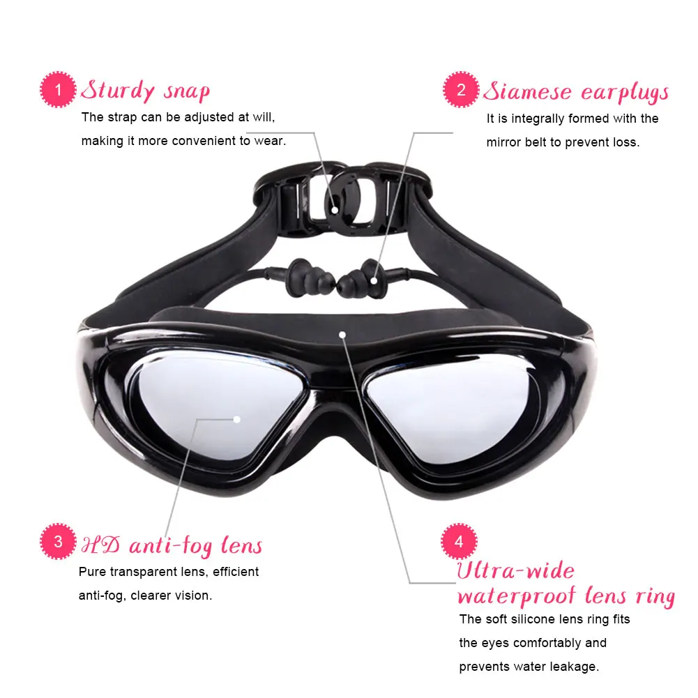 

Professional Swimming Goggles swimming glasses with earplugs Nose clip Electroplate Waterproof Silicone adluts