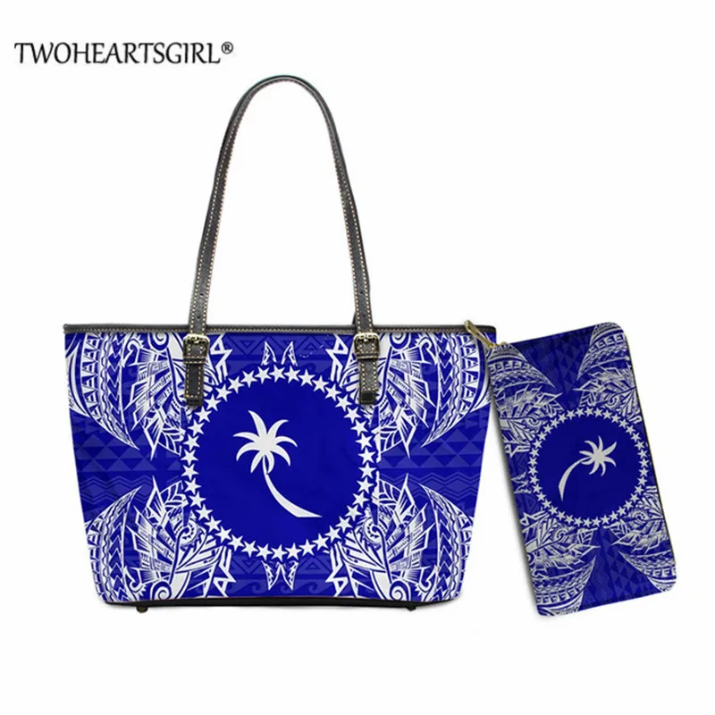 

Twoheartsgirl Chuuk Polynesian Tribal Color Pattern Handbags Luxury 2pcs/set PU Shoulder Bags Messenger Bag Purse for Women 2021