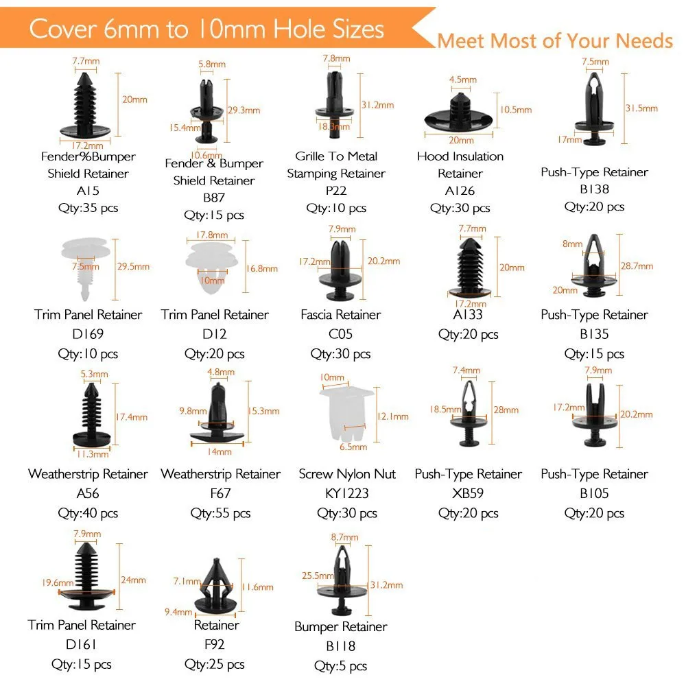 415 шт./компл. пластиковые заклепки для кузова автомобиля|Клипсы и зажимы авто| |
