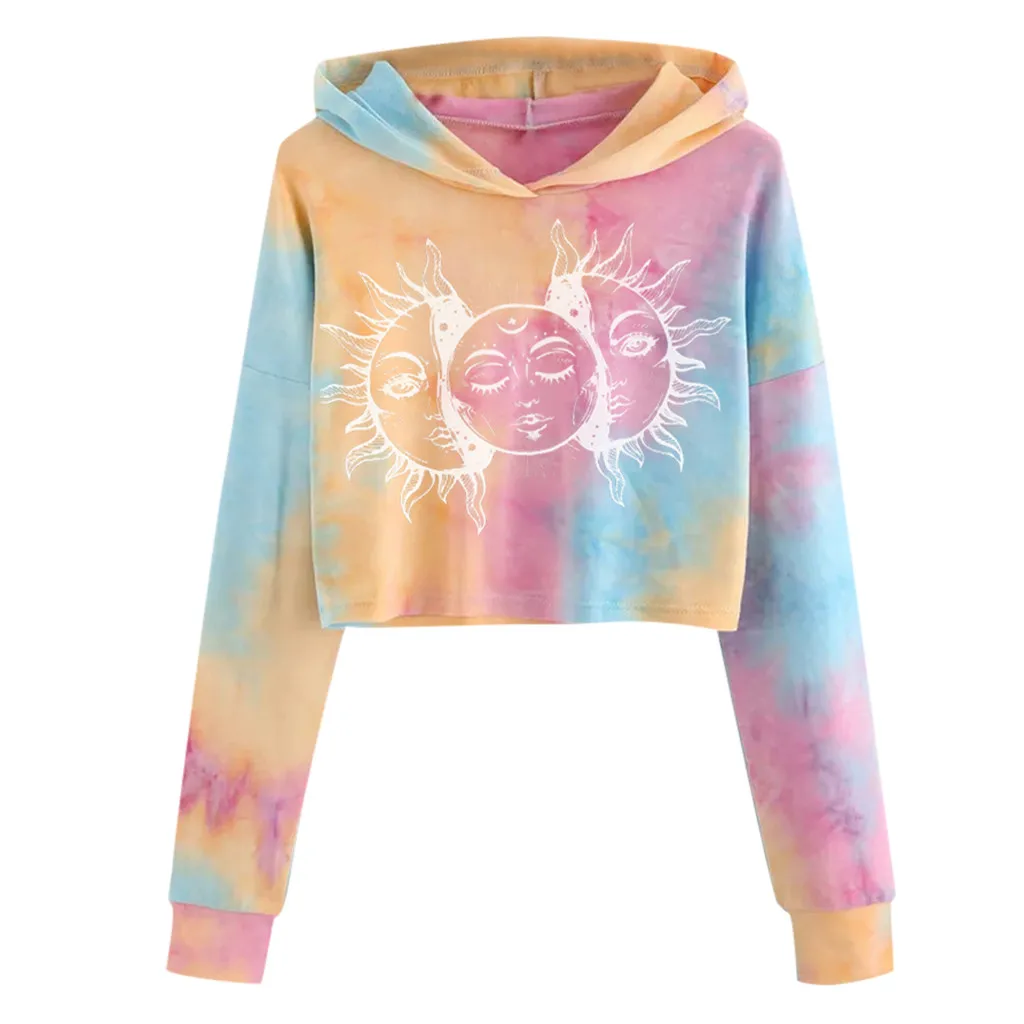 

Tie-dye Gradient Hoodie Sun Cartoon Printed Sweatshirt Women Long Sleeve Loose Pullover Tops Blouse Fashion Winter толстовка A25