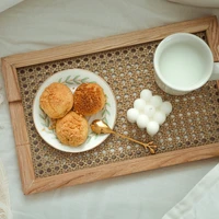 rattan tray household japanese rattan wooden tray ins nordic tea tray breakfast retro decorations and ornaments tray