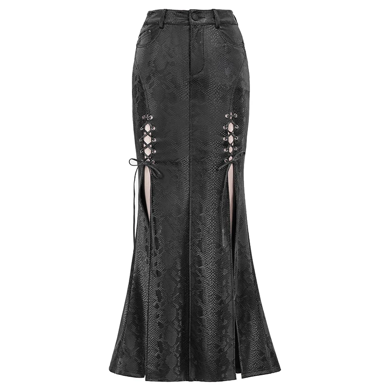 European and American fashion long skirt slit sexy skirt wrap hip high waist leather skirt street punk rock fashion PU night clu