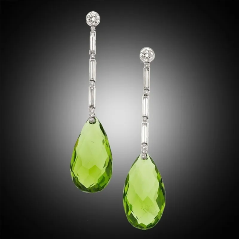 Water Drop Earrings Crystal Birthstone Pendant Alloy Long Green Gift Birthday For Women Korean Jewelry | Украшения и аксессуары