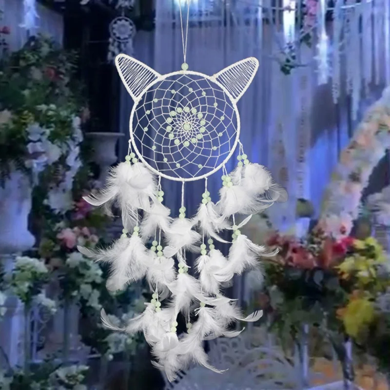 

Creative Luminous Dream Catcher Glow in the Dark with Beads & Feather Handmade Dreamcatcher Ornament Room Decor