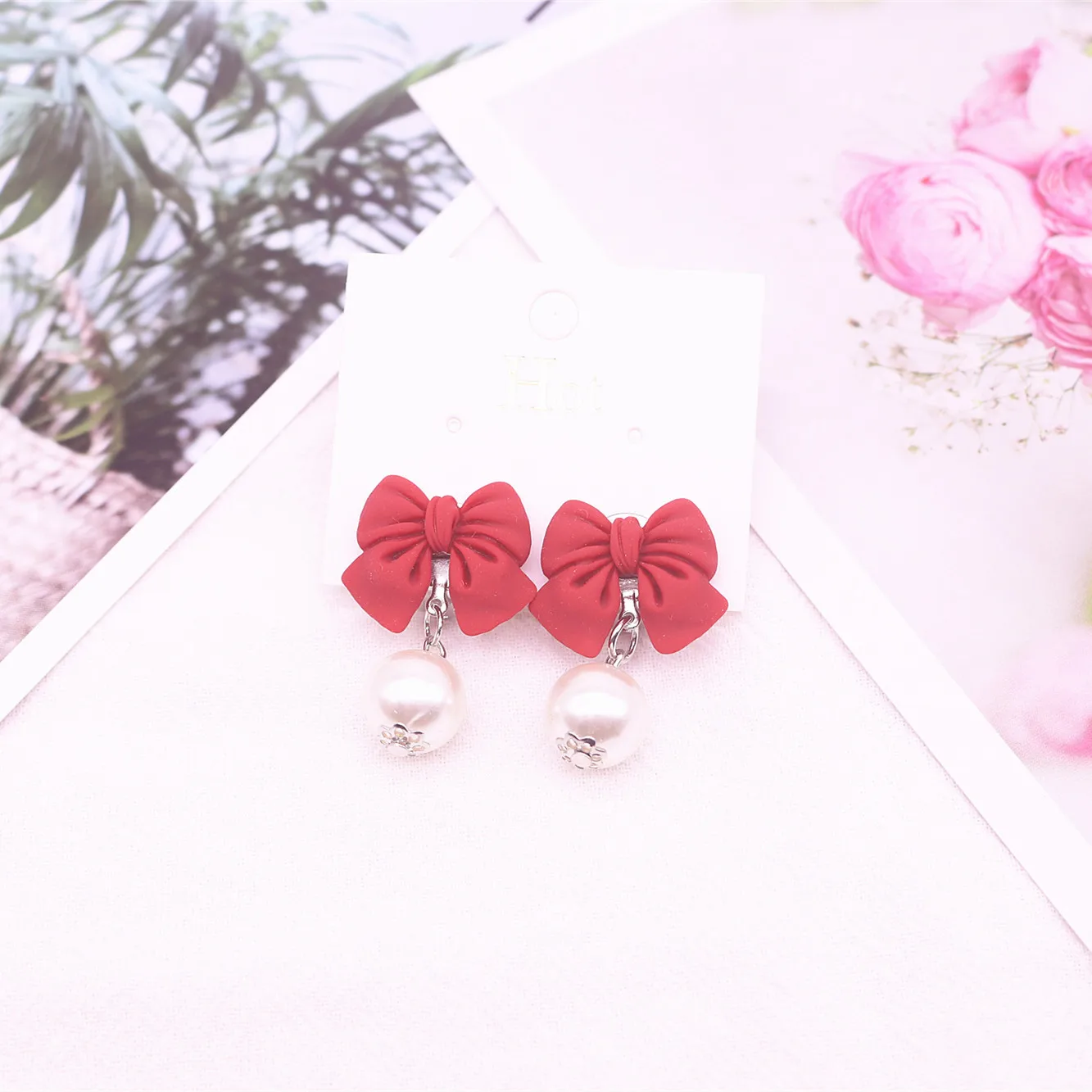 Детские милые серьги-клипсы с имитацией жемчуга и бантом из мультфильма