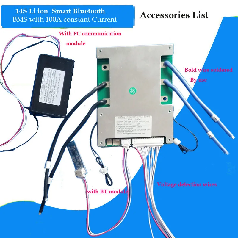 14S 100A PC and BT 58,8 V 14S Bluetooth BMS для 48V литий-ионная аккумуляторная печатная плата с 100A постоянной зарядки, разрядки и связи - Цвет: 14S 100A PC and BT