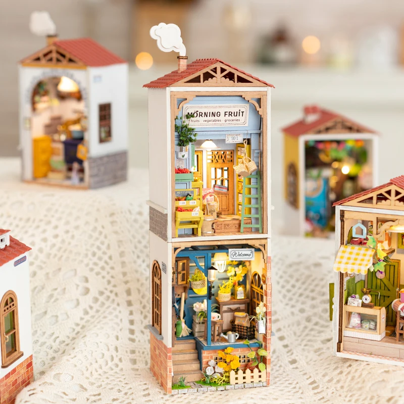 robotime rolife diy wooden doll house mini town dollhouse bookshop miniature house kits borrowed garden toys for children adult free global shipping