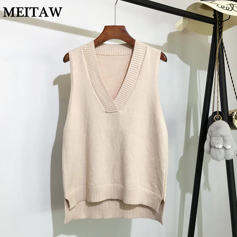 

Женский вязаный жилет с V-образным вырезом, Осень-зима 2021, Повседневный свитер без рукавов, корейский Свободный офисный пуловер с V-образным вырезом, топы