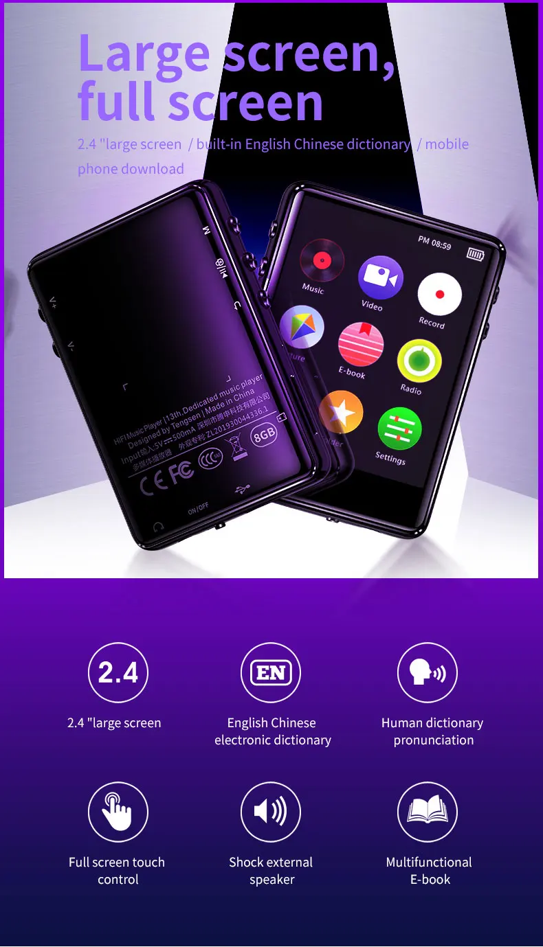 IQQ X62 Bluetooth MP3 плеер Музыкальный плеер полный сенсорный экран металлический HiFi плеер без потерь с динамиком, fm-радио, запись голоса