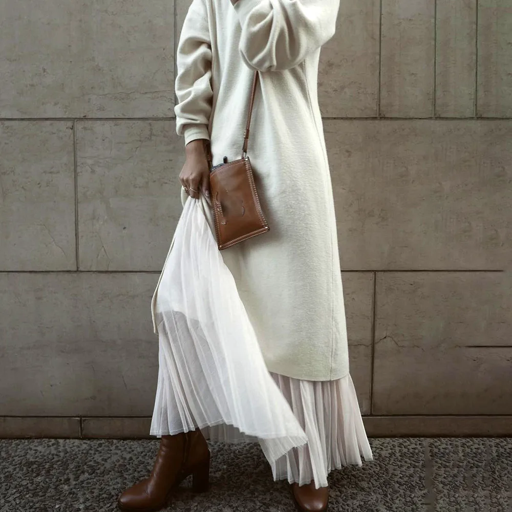

Autumn 2020 Japan Turtleneck Women Long Dress Korean Warm A Line Pullover Maxi Dresses Robe Casual Female Dress Vestiod