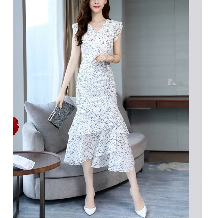 Женское облегающее платье без рукавов винтажное шифоновое с рюшами для клубной